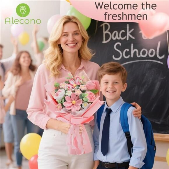 Crochet Flower Bouquet Handmade Pink Knitted Tulips Roses Gifts for Birthday Mot - Picture 4 of 7